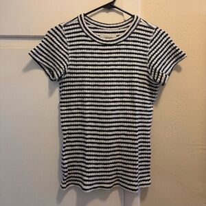 Everlane Black and White Striped Cozy Rib Tee Size Small